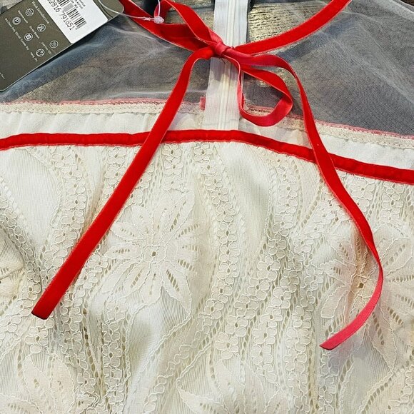 Dza Midi Dress Women's Medium Long Sleeve Slip Covered In Lace With Pink Bow - Picture 12 of 16